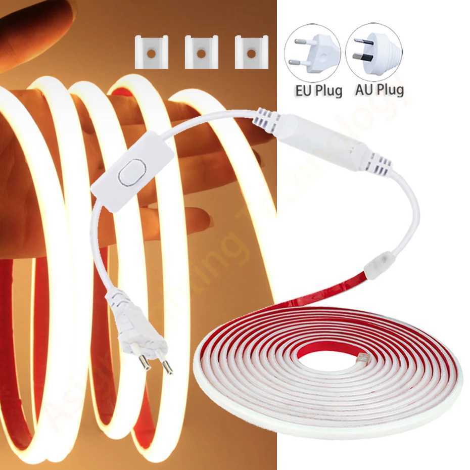 50m 30m 10m 05m 220V COB LED Strip 288LEDs/m IP65 Waterproof Flexible Tape with ON/OFF Switch EU AU Plug for Home Decor M251129