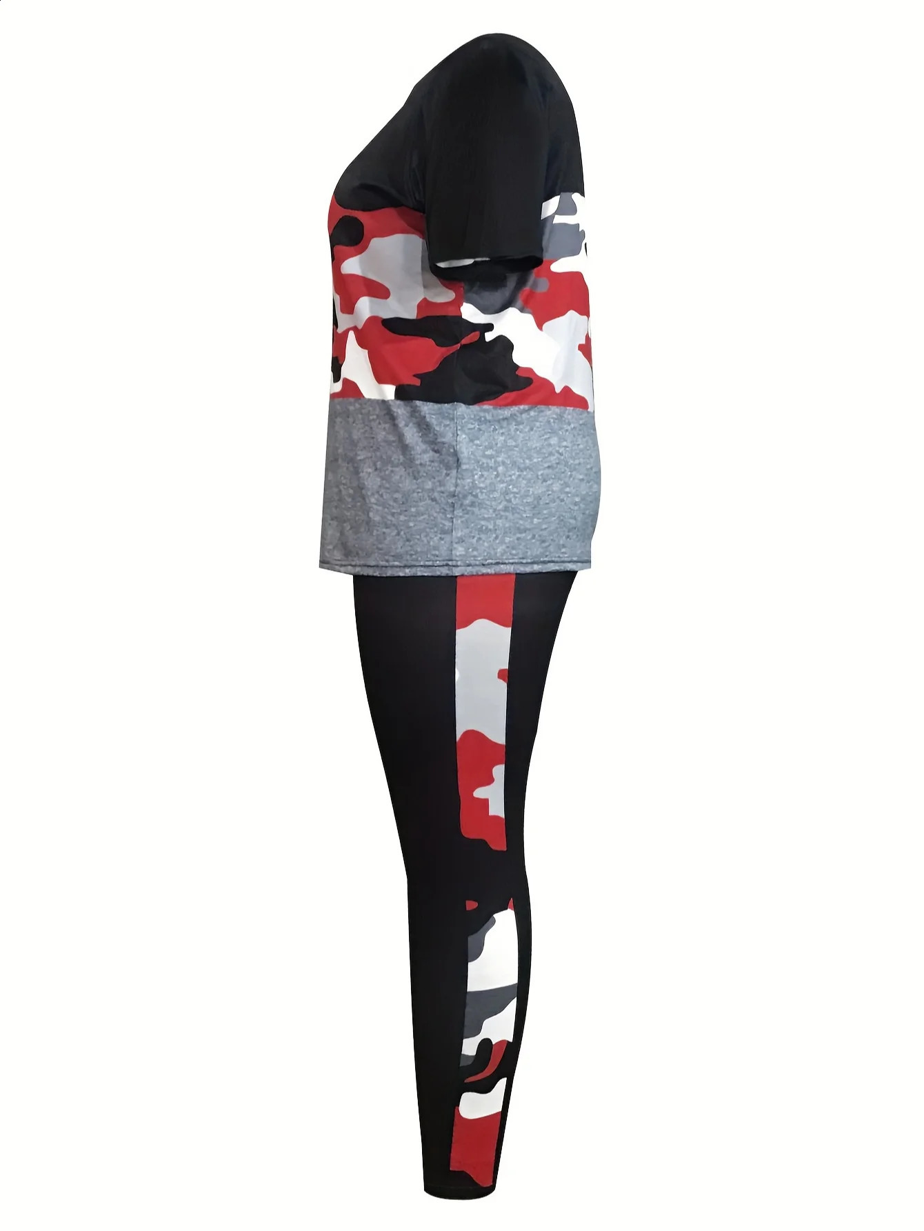 LW Plus Size Pants Set Camouflage Printed High Waist Pants Set Autumn Short Sleeve TopTight Pants Set Casual Sports Womens Wear 250427