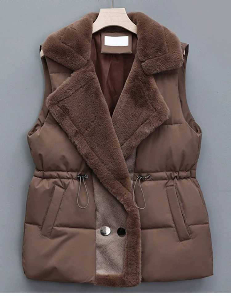 Autumn Winter Womens New Down Cotton-Padded Vests Jackets Sleeveless Female Turn-down Collar Outerwear Thicken Warm WaistcoatT251129