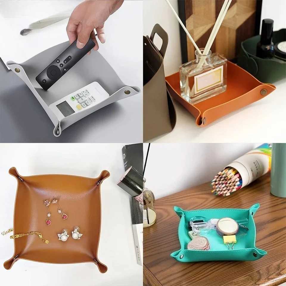 1Pc 20cmX20cm Nordic PU Leather Storage Box Household Travel Portable Storage Tray Y251129