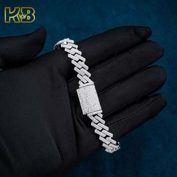Sier Moissanite Cuban Link Chain Iced-Out Hip-Hop Necklace for Men Dia-Cut Bling Streetwear Jewelry
