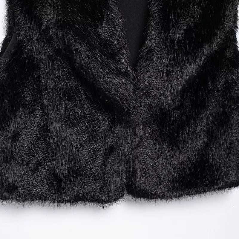 HXAO Black Faux Fur Coat Woman Autumn Winter Vests 2025 Fluffy Cropped Coats Stuffed Sleeveless Waistcoat Chic Hairy Warm VestsT251129