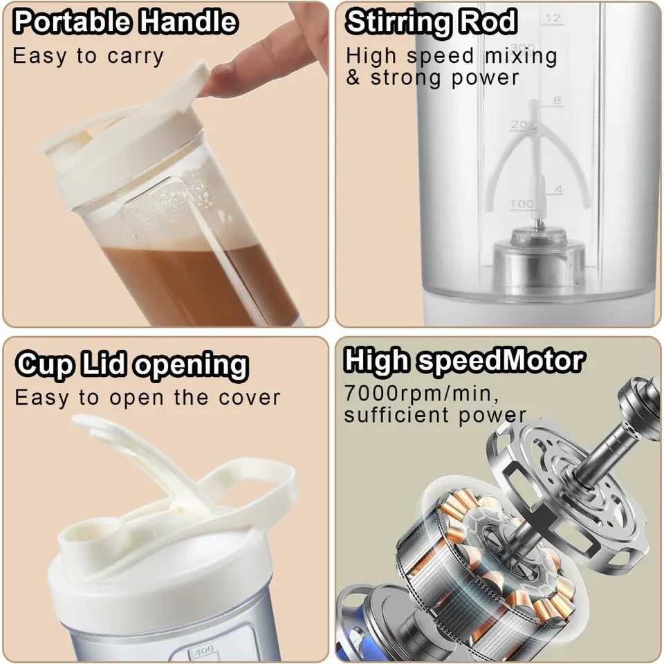 Electric Self Stirring Mug Protein Powder Milkshake Shaker Bottle USB Charging Shaker Cup with Scale 15 Oz Water Cup BPA FreeT251129