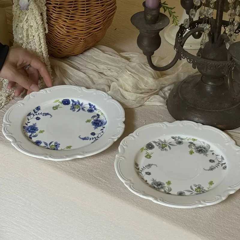 Luxury French Floral Serving Plate Vintage Ceramic Household Dishs High-end Breakfast Tray Exquisite Dessert Western Dish Plates Y251129