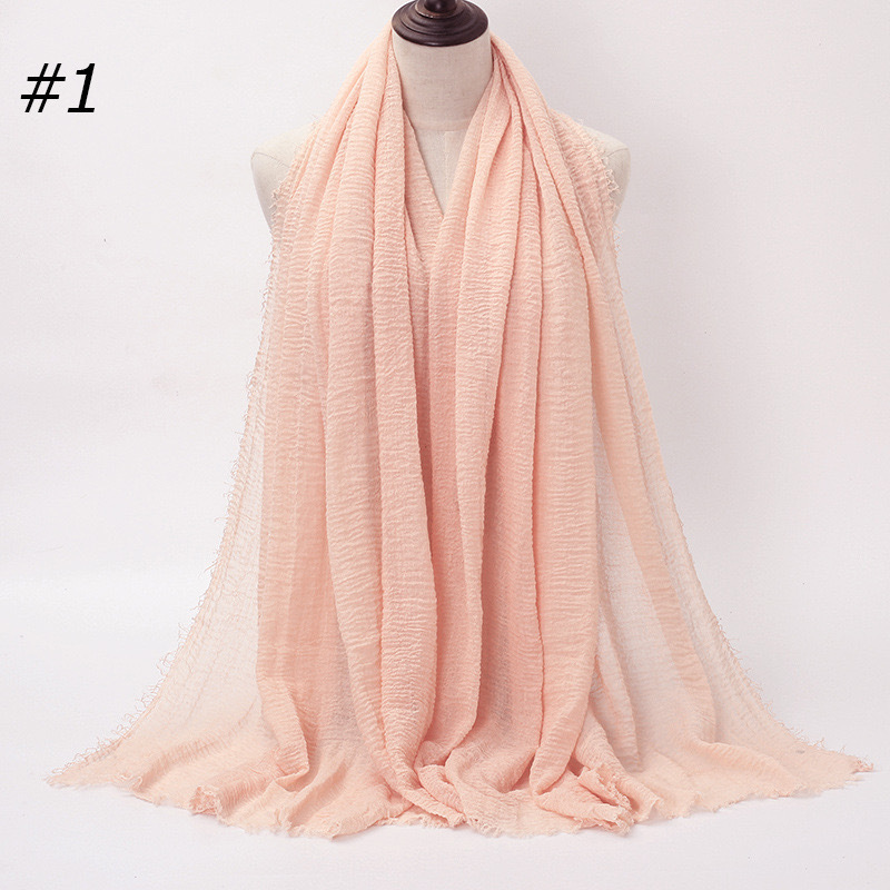 K566 New style pleated solid color cotton solid color scarf Cotton and linen feel fur edge large size ladies headscarf scarf wholesale