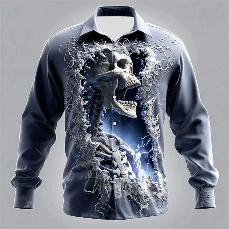 Mens Skull Romantic Halloween Button-Down Shirt Long Sleeve Streetwear Autumn Winter Lapel 3D Printed Lapel ShirtW251129