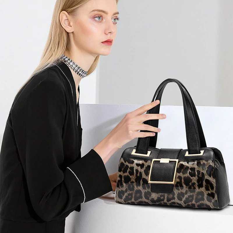 Aidrani Fashion Genuine Leather Womens Bag Large Capacity Handbag Classic Leopard Pattern Cowhide One Shoulder Crossbody Boston K251128