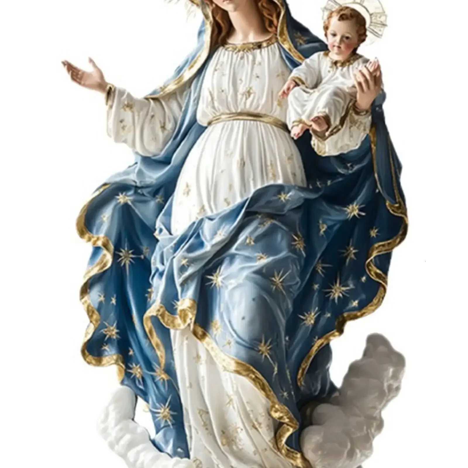 Blessed Mary Figurine Christmas Scene Decorative with Child Jesus Tabletop H251129