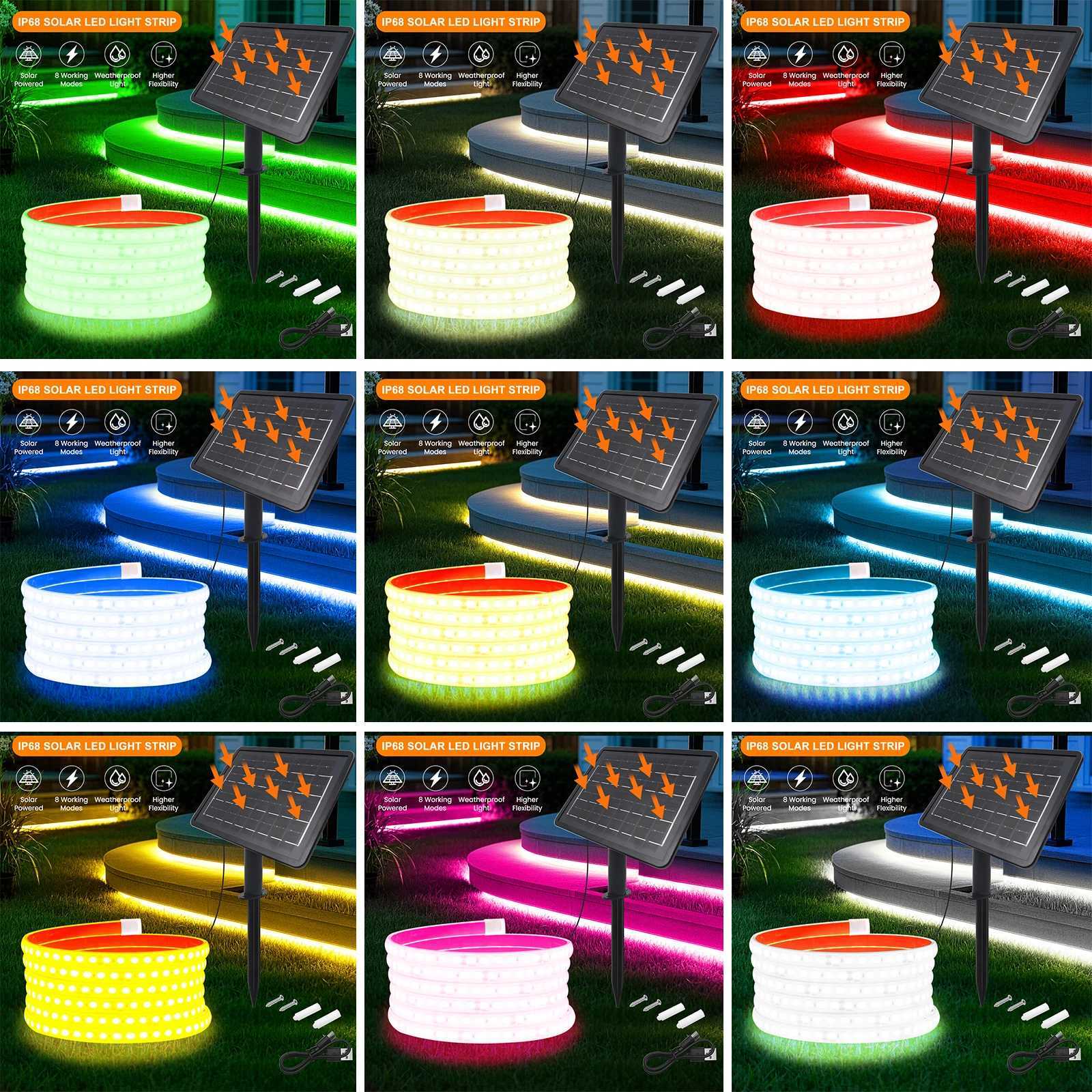 DC 24V Solar Powered LED Strip Green/Ice Blue/Yellow/Pink/White/Red IP68 Waterproof Outdoor Courtyard Garden Decor Light M251129