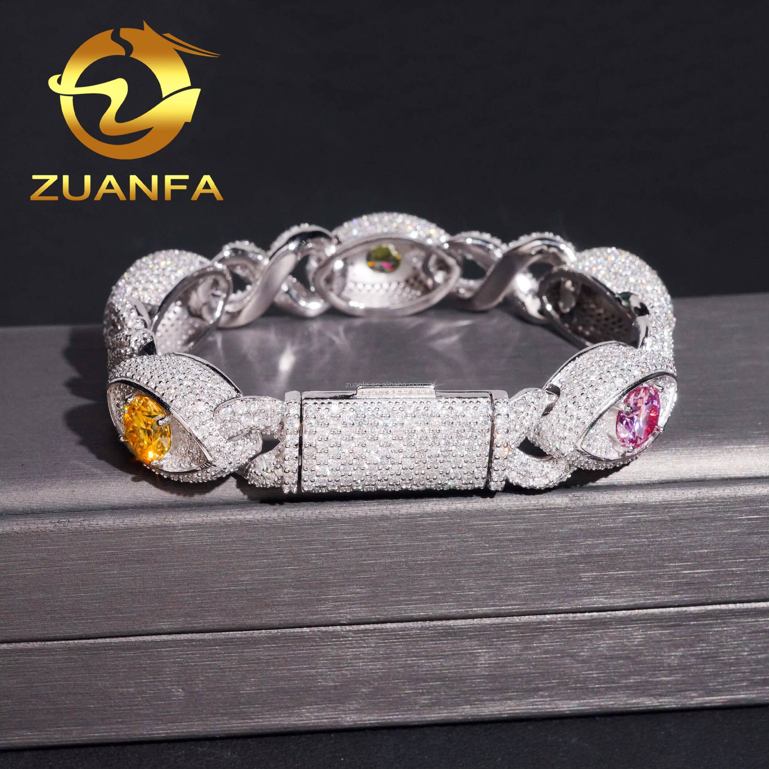 Unique Design Evil Eyes 13mm Rapper Jewelry GRA Certificate Iced Out S925 Rainbow Moissanite Diamond Infinity Cuban Bracelet