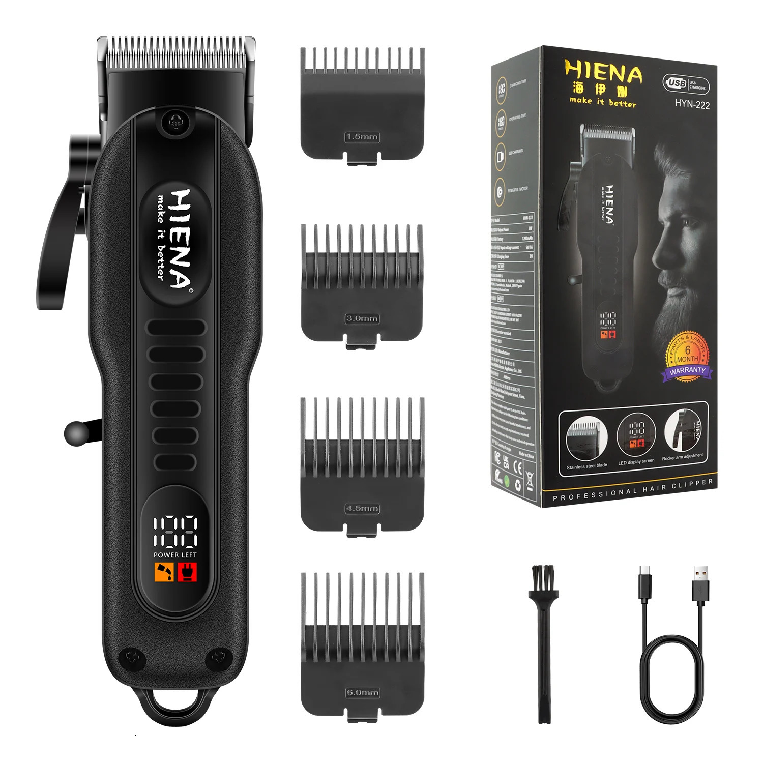 Professional Barber Electric Hair LED display screen UBS charging Trimmer Powerful electric hair clipper trimmer tool 251129 C260312