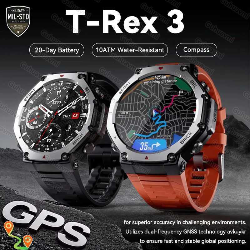 New T-Rex 3 Pro Dual-Band GPS Military Smart Watch 48mm 10ATM Water-Resistant 500mAh Battery Compass Altimeter AGPS Smart Watch M251129