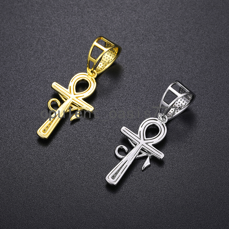 Fine Jewelry Hip Hop Men Women 925 Sterling Silver VVS Moissanite Diamond Iced Out Evil Eye Ankh Cross Pendant With Chain