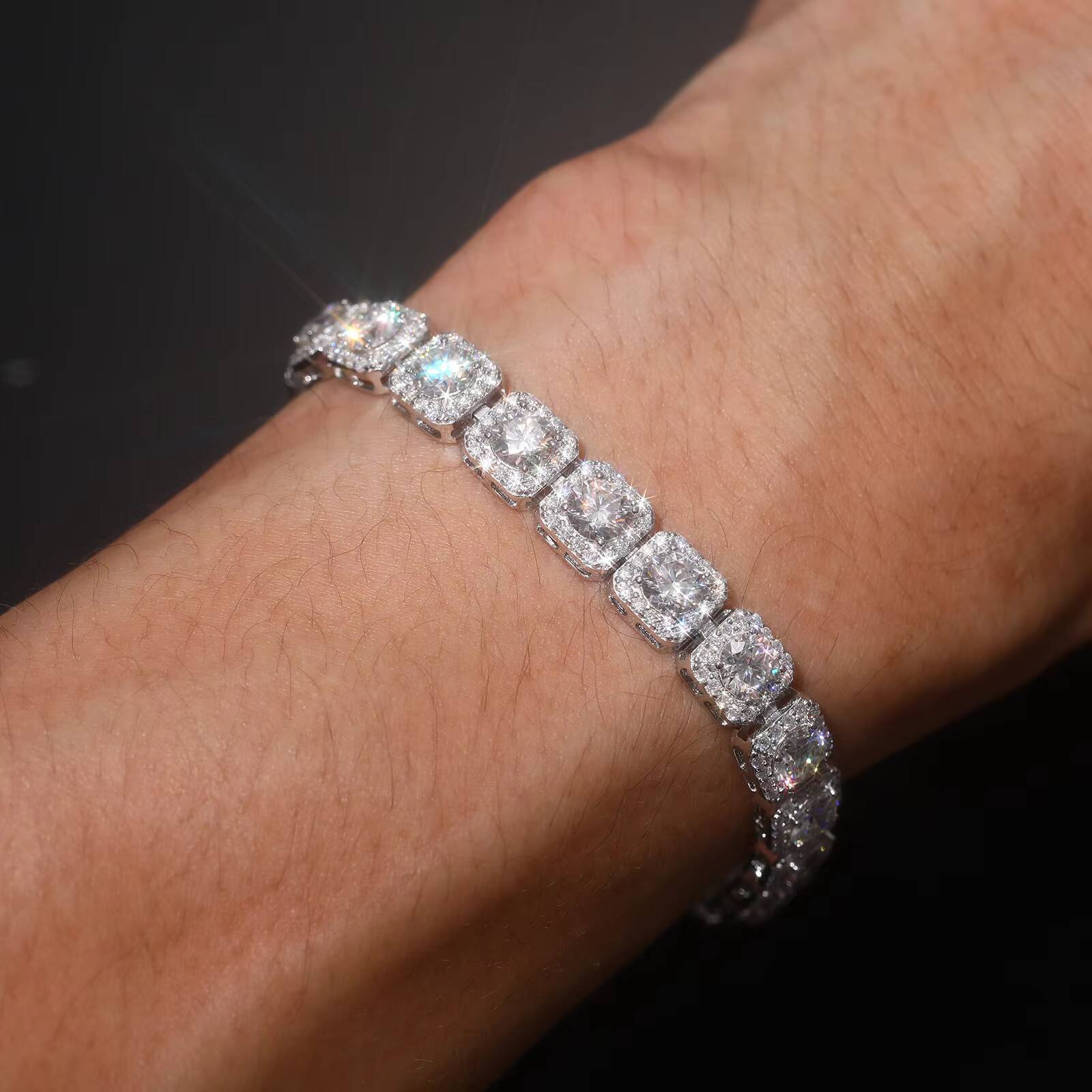 GRA Certified Moissanite Iced Out 8mm 925 Silver Square Tennis Bracelet Diamond Tester Pass Hip Hop Bling Jewelry for Men