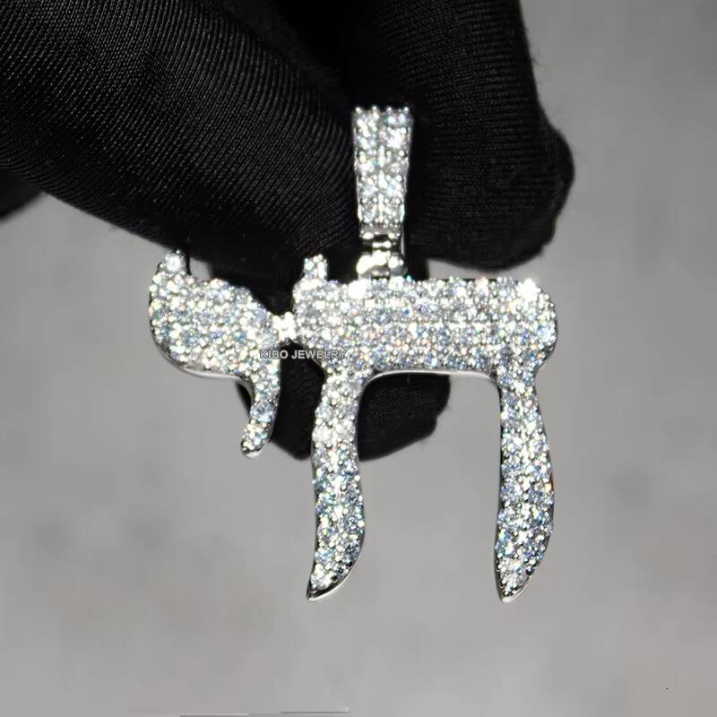 Custom Silver 925 Moissanite Hamsa Fire Chai Pendant for Men Hip Hop Style Iced Out Jewelry with GAR Certificate