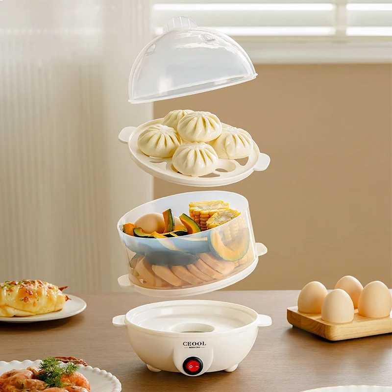 Multifunctional Egg Boiler 2 Layers Mini Electric Egg Cooker Egg Steamer Kitchen Steamed Breakfast Automatic Power Off Cooker C251129