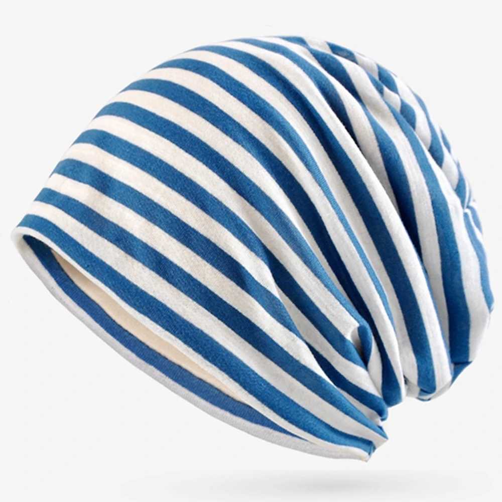 Ladies Summer Striped Knit Beanie Hat Spring Slouchy Style Skullies Cap Women Thin Bonnet Cap Autumn Men Benie Hiphop Pile hatXJ251129