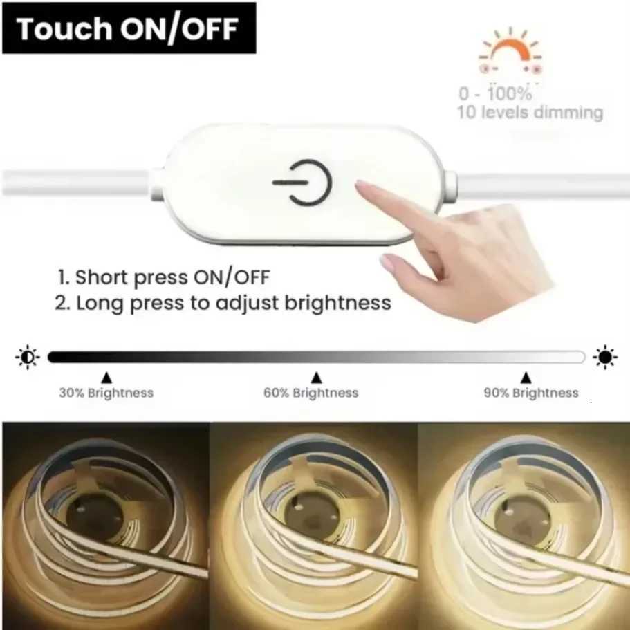 5V LED COB Light Strip Touch Dimmer Flexible Diode Tape 5V USB Linear Indoor Lighting Lamp Room DIY TV Mirror Backlight Decor M251129