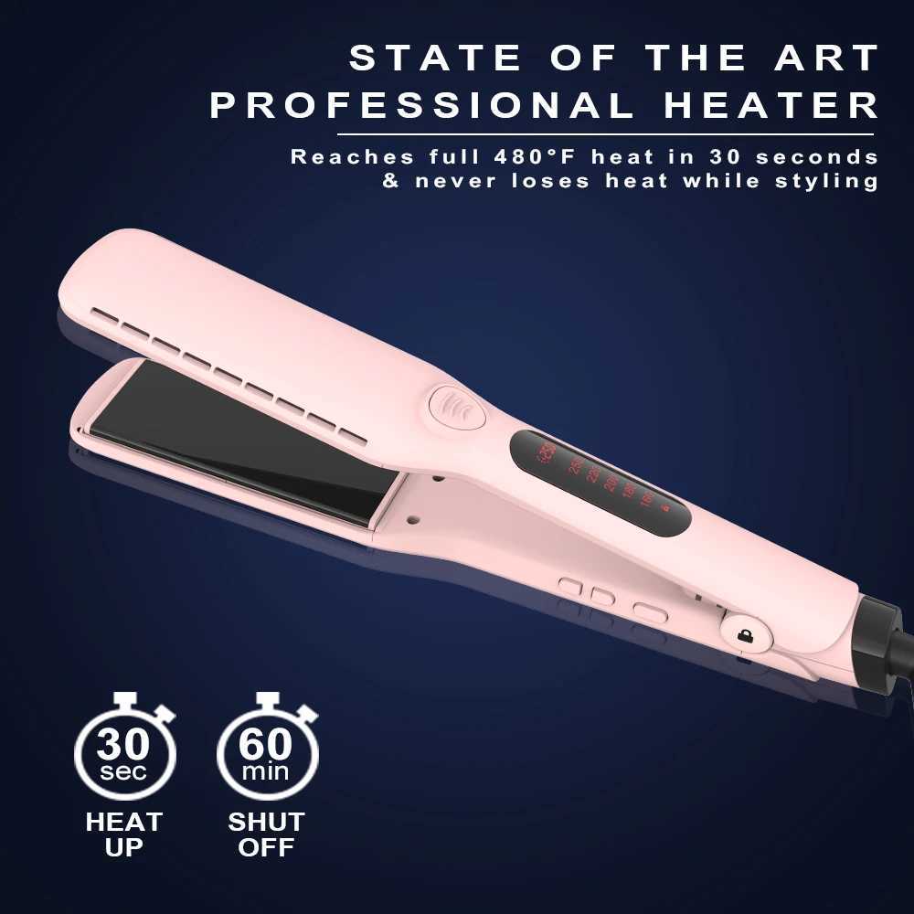SMET Pro Titanium Flat Iron Anti-Scald Dual Voltage Straightening and Curling 2 in 1 Negative Ion Pink Hair StraightenerT251129