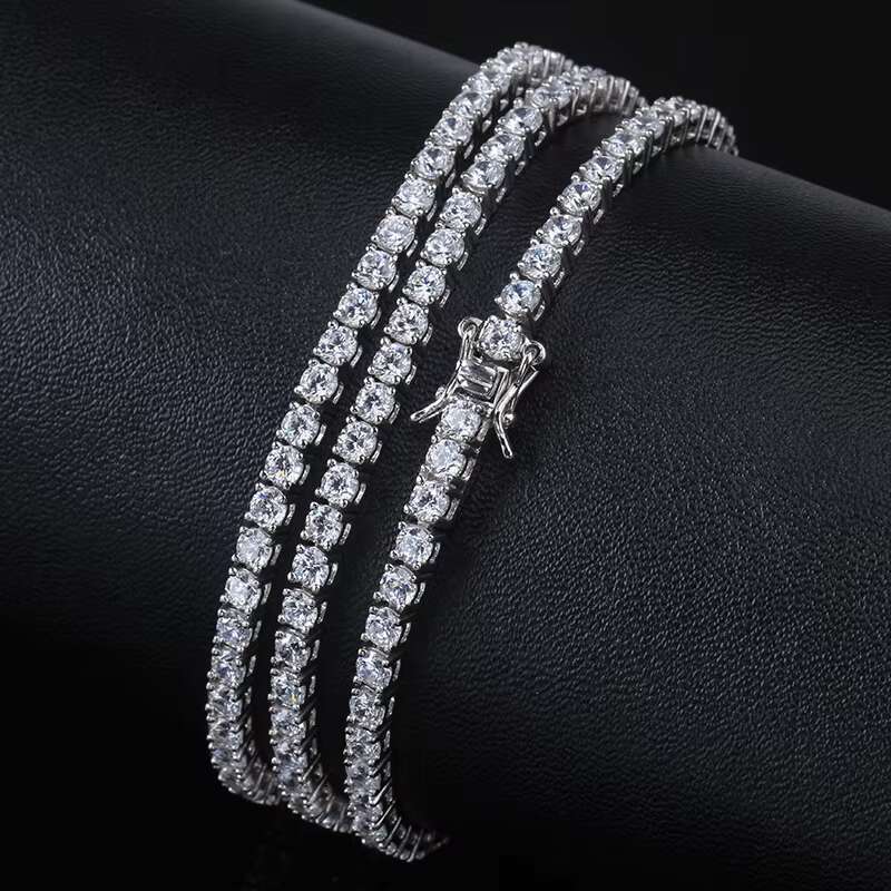 Mens Solid White Gold Moissanite Tennis Bracelet - DEF Quality 3mm Stones