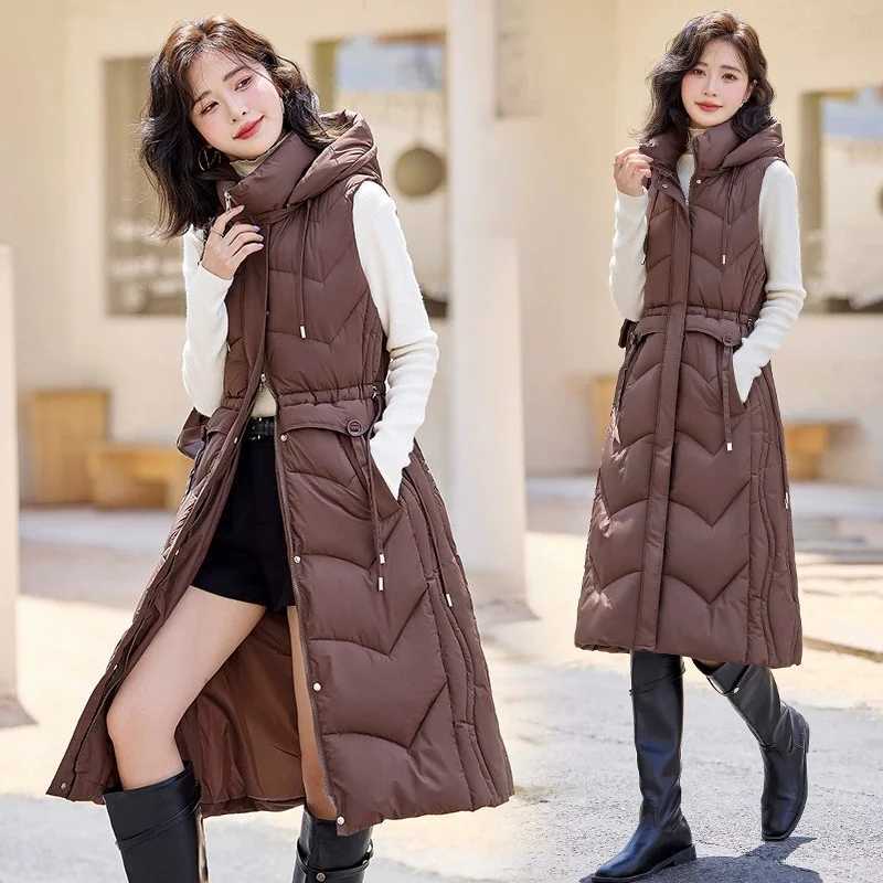Autumn Winter Women Sleeveless Waistcoat Warm Puffer Jacket Ultra Light Mid Long Down Cotton Vest New Female Outwear Casual TopsT251129