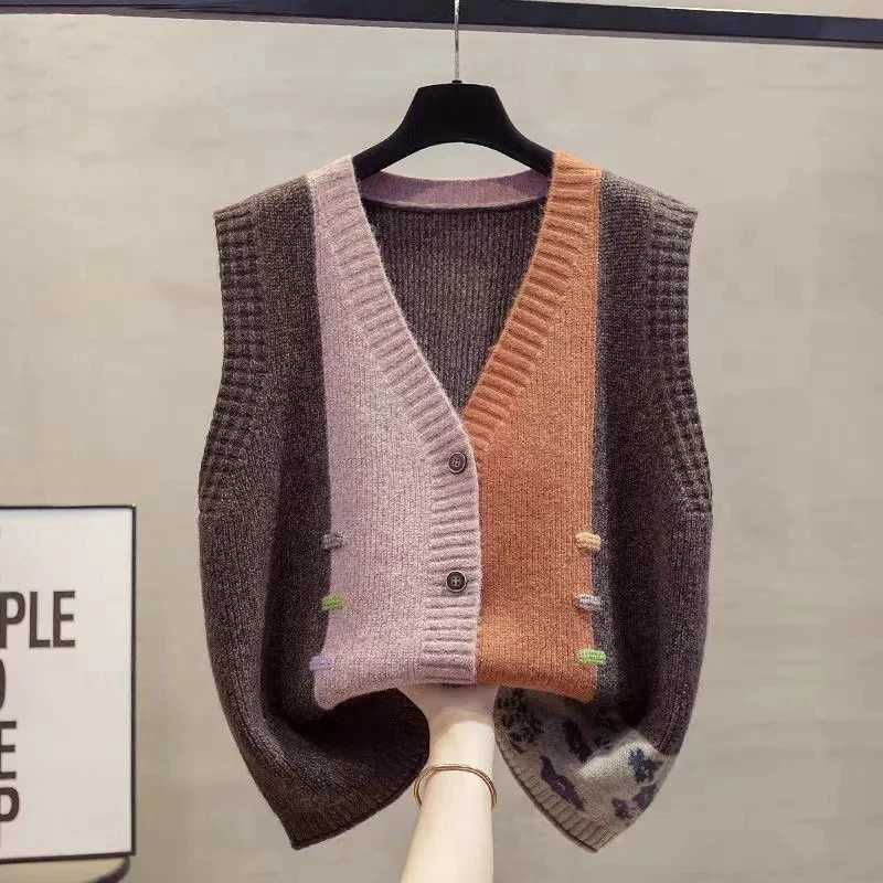 Sweater Knit Cardigan Spring Autumn Women Vest New Fashion Loose All-Match Sweater Waistcoat Ladies V-Neck Sleeveless Jacket TopT251129