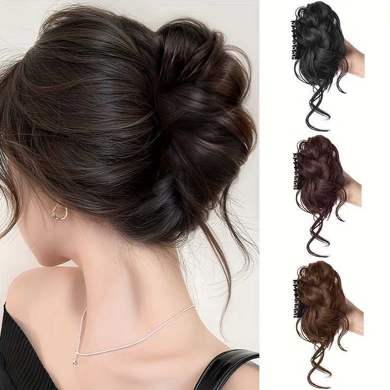 Elegant Women's Full Head Thick Bun Hairpiece - Heat Resistant Fiber for Versatile Hairstyling