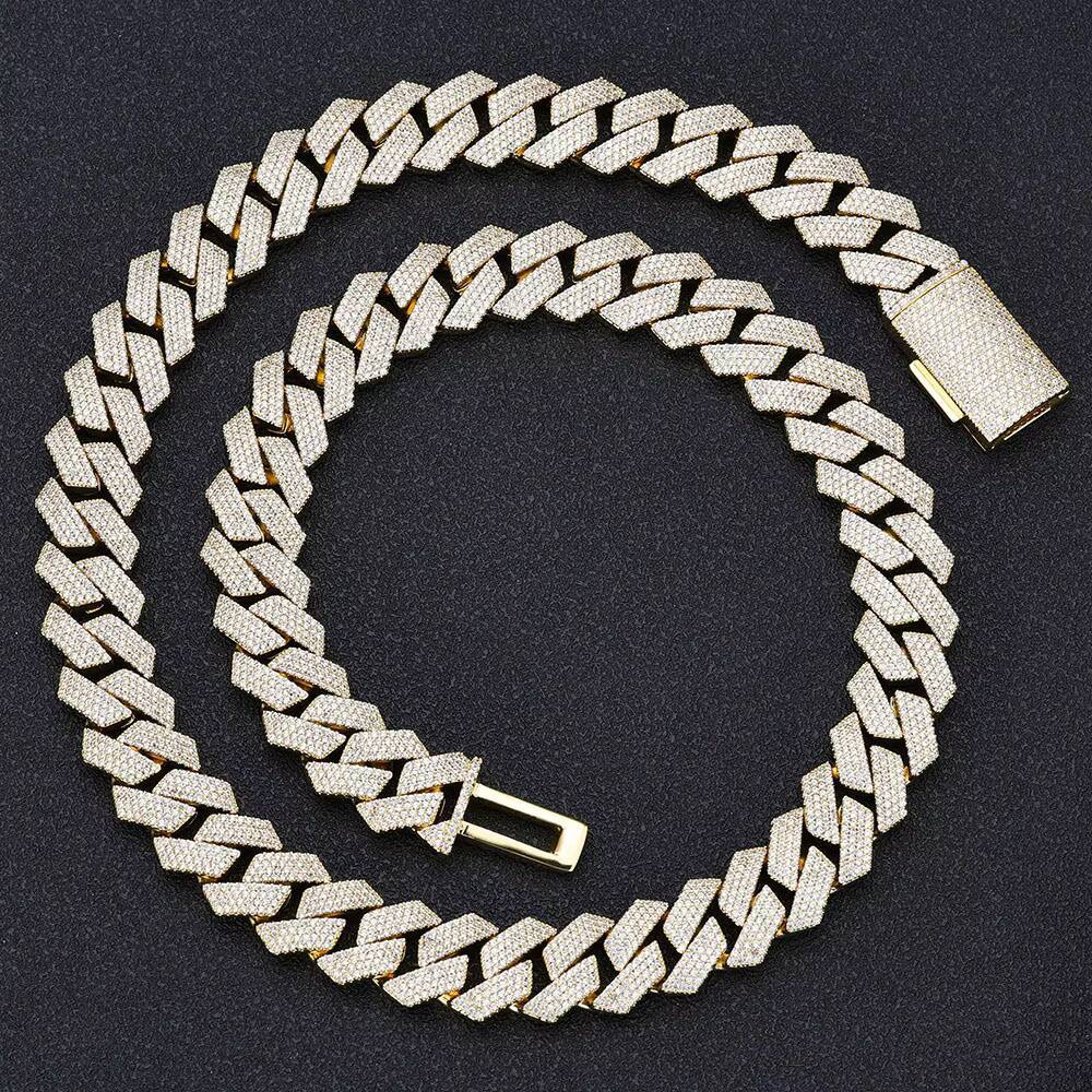 Eskeem Hip Hop Jewelry 15mm 4 Rows Iced Out CZ Stone Prong Cuban Chain Necklace Silver Plated Prong Miami Cuban Link Chain