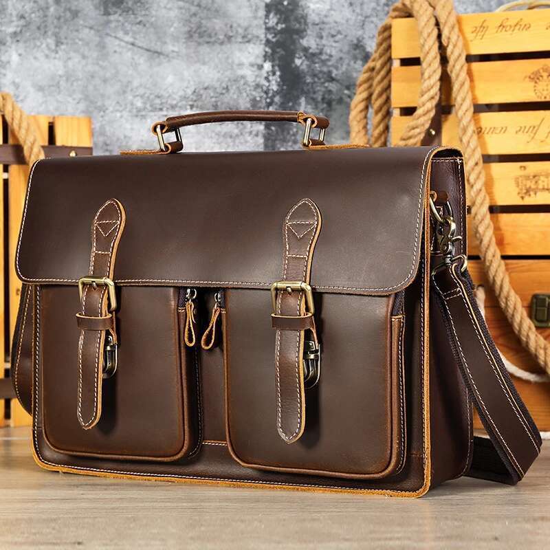 Vintage Handbags Leather Notebook Cowhide Travel Trolley Wheel Lage Men's Messenger Bag Business Briefcases