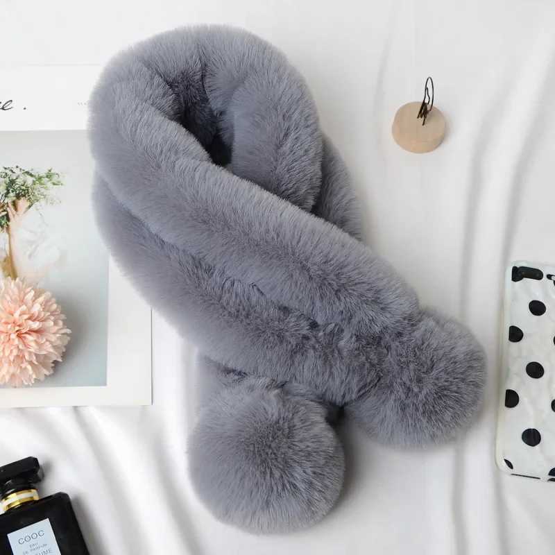 Women Fashion Autumn and Winter Newest Warm Scarf Fur Rabbit Plush Thick Scarf Solid Color Fur Ball Cross Clothes AccessoriesJ251129