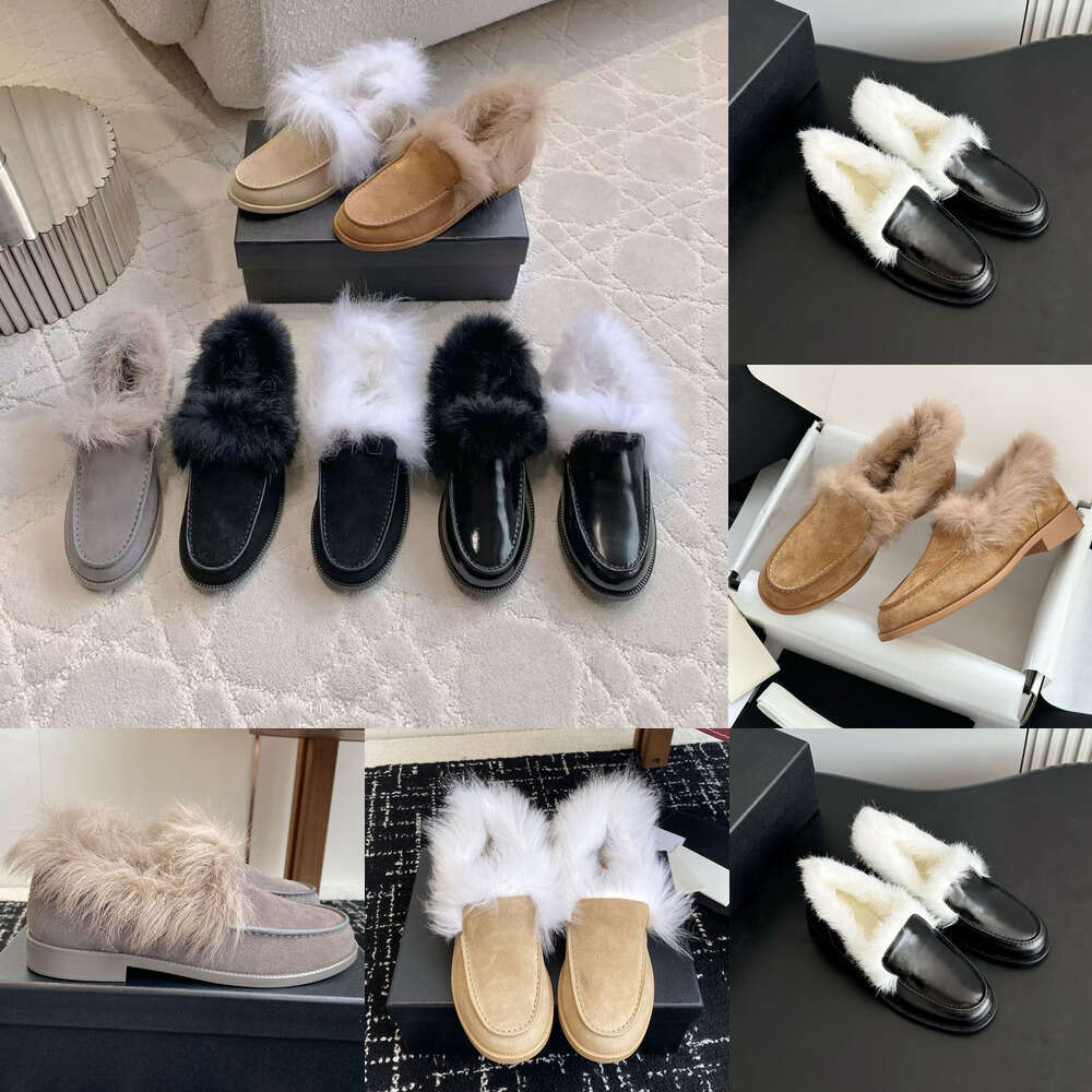 top quality Luxury loafers designer shoe woman fur shoes Suede leather loafers loafer womens fur slip on furry fluffy Flat Dress shoes winter warm Shearling Sandals