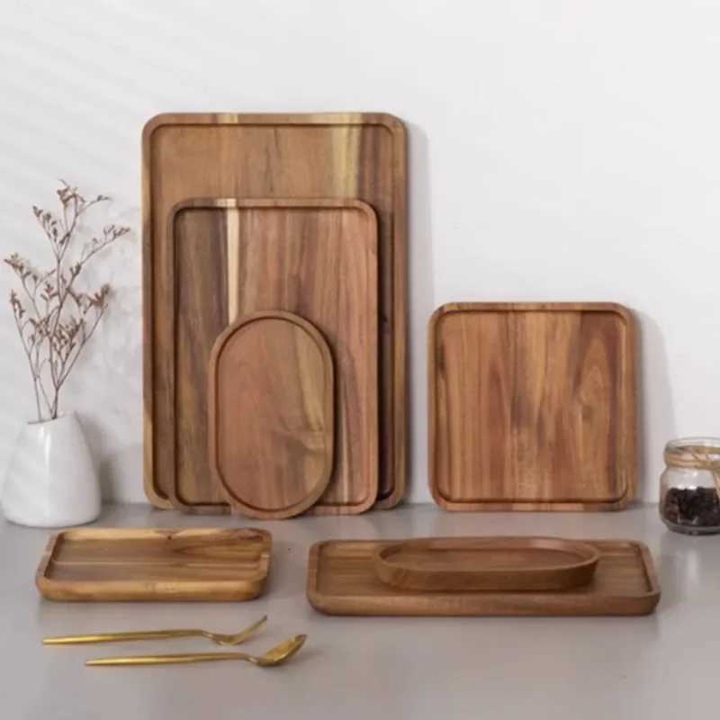 Natural Wooden Tray Coffee Tray Rectangular Plate Fruit Snacks Food Storage Trays Hotel Home Serving Tea Tray Decorate Supplies Y251129