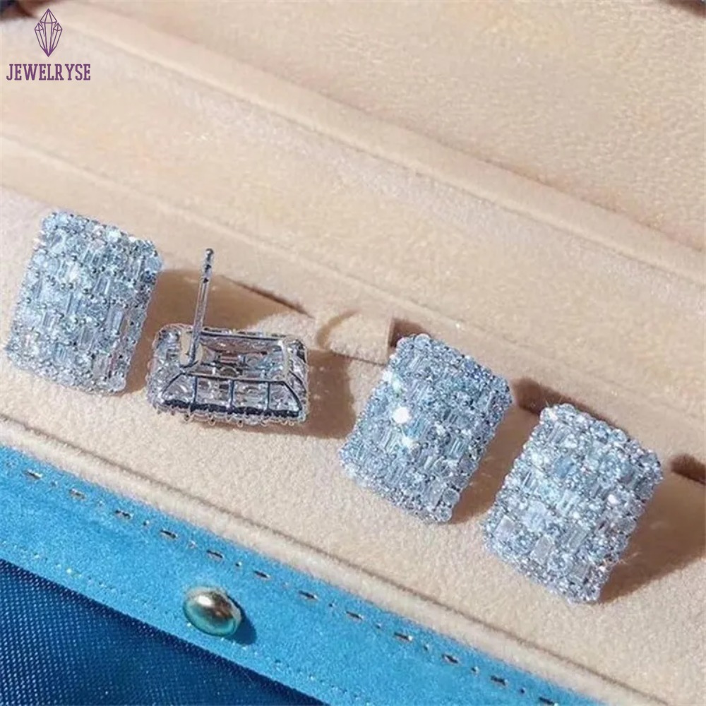 Top Sell Luxury Wedding Jewelry Sets 925 Sterling Silver Ins Stud Earring T Princess Cut White Topaz CZ Diamond Women Band Ring Clavicle Necklace Gift