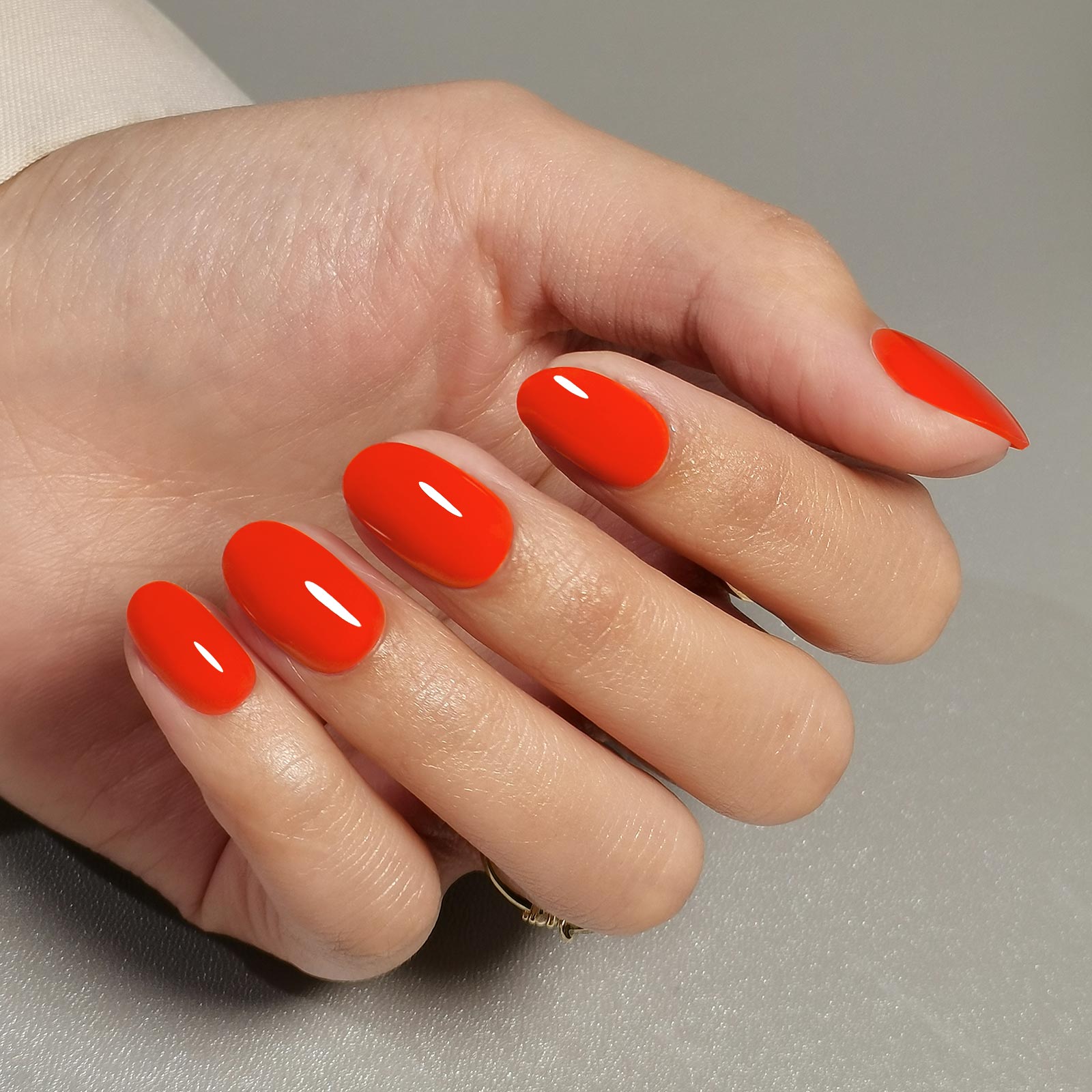 32 piece press-on false nails orange red almond shaped artificial nails for women girls