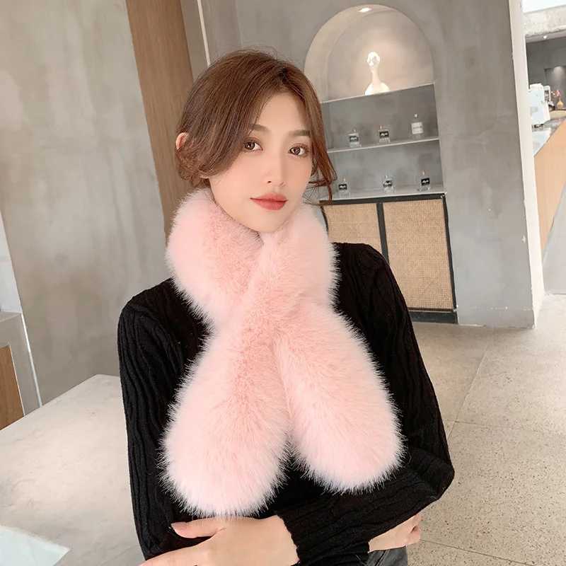 Plush Cross Scarf Faux Rabbit Fur Thickened Soft Scarves Solid Color Winter Cold Resistant Women Neck Warmer Collar ScarfJ251129