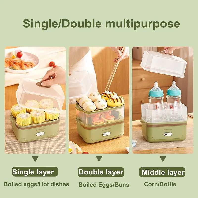 350W Egg Boiler Dormitory Double Layer Electric Steamer Home Fast Breakfast Machine Automatic Power Off Multifunction Pot 220V C251129