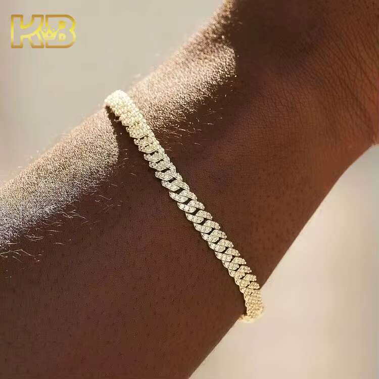 Iced Out Cuban link Bracelet 6mm-12mm 925 Sterling Silver with Gold VVS Moissanite Passes Diamond Tester Hip Hop Bling Jewelry