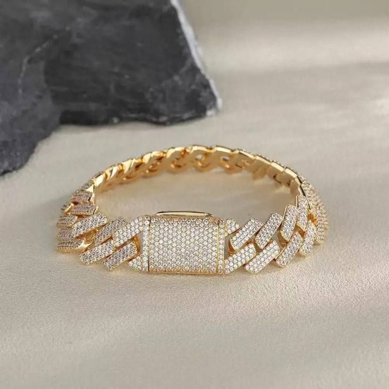 15mm Wide Vvs Moissanite Diamond Hip Hop Iced Out White Gold Cuban Bracelet