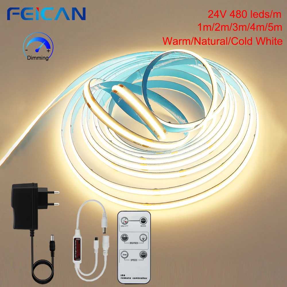 COB LED Strip Light 24V 480leds/m Linear Dimmable LED High Brightness Flexible Warm/Natural/Cool White 8mm Light RA90 Bedroom M251129