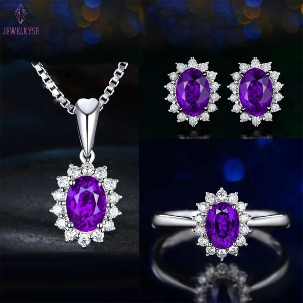 New Arrival Saprkling Luxury Jewelry Set 925 Sterling Silver Oval Cut Blue Sapphire CZ Diamond Women Wedding Earring Ring Necklace Gift