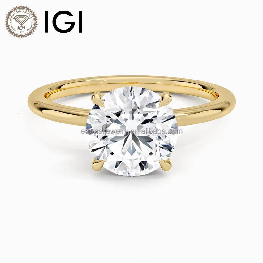 CVD/HPHT VVS/VS Round Cut IGI Laboratory Grown Diamond 9K 10K 14K 18K Solid Gold 1ct 15ct 2ct Solitaire Engagement Ring