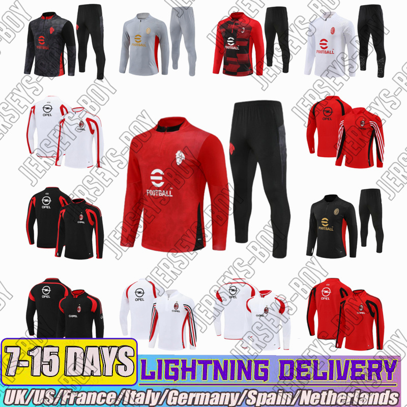 24 25 milans fan men and kids Soccer tracksuit training Retro training mens kids half pull training jersey football tracksuit Men Kit kids Soccer training Sets