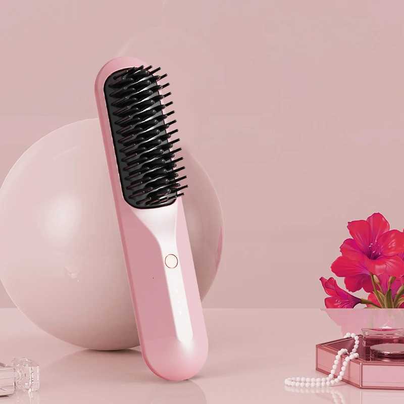 2-in-1 Wireless Rechargeable Straightener Portable Negative Ion Curling And Straightening Comb Hair Styling ApplianceT251129