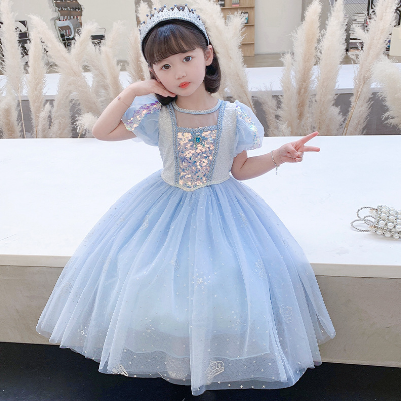 Disney princess dress evening dress birthday A-line skirt children's designer clothing Elsa princess dress baby clothing summer girls' short