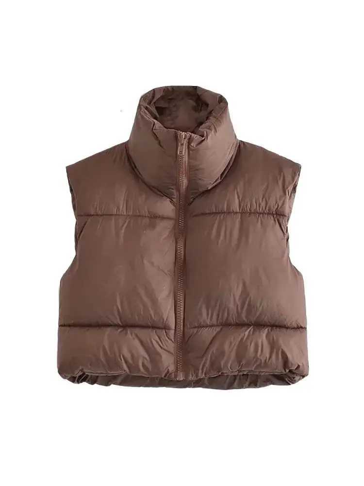 Women Fashion Adjustable Hem Zip-up Crop Padded Waistcoat Vintage High Neck Sleeveless Female Outerwear Chic Vest TopsT251129