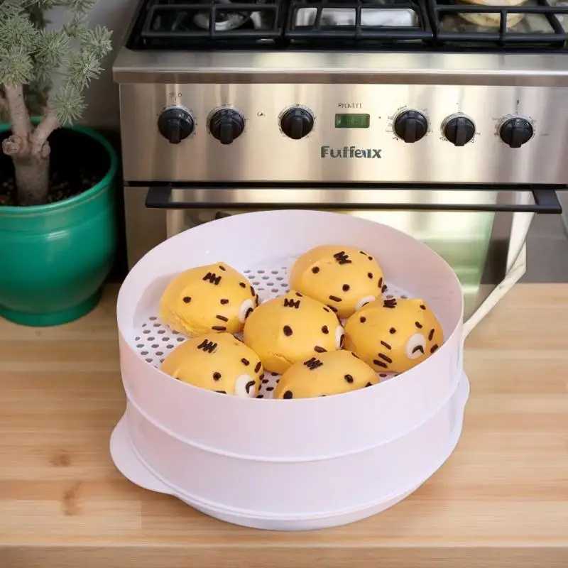 1pc Plastic Steamer Microwave Oven Round Steamer With Lid Cookware Steamer Household Steamed Buns Kitchen Cooking Tools C251129