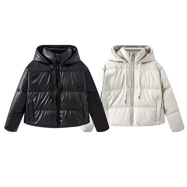 New Autumn Winter Fashion Womens Hooded Versatile Warm Short Faux Leather Cotton Jacket Coat 211130