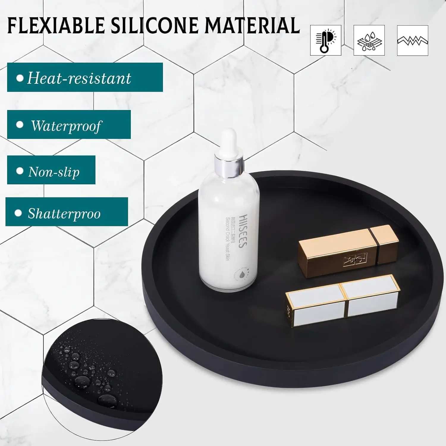 Silicone Bathroom Tray Round Vanity Tray Decorative Soap Holder Kitchen Countertop Organizer Coffee Table Decor for Candle Y251129