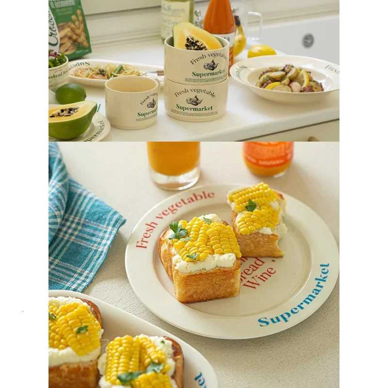 Luxury Alphabet Circle Ceramic Plate Bowl Tableware Household Various Butter g Water Cup Creative Household Dish Soup Plate Cup Y251129