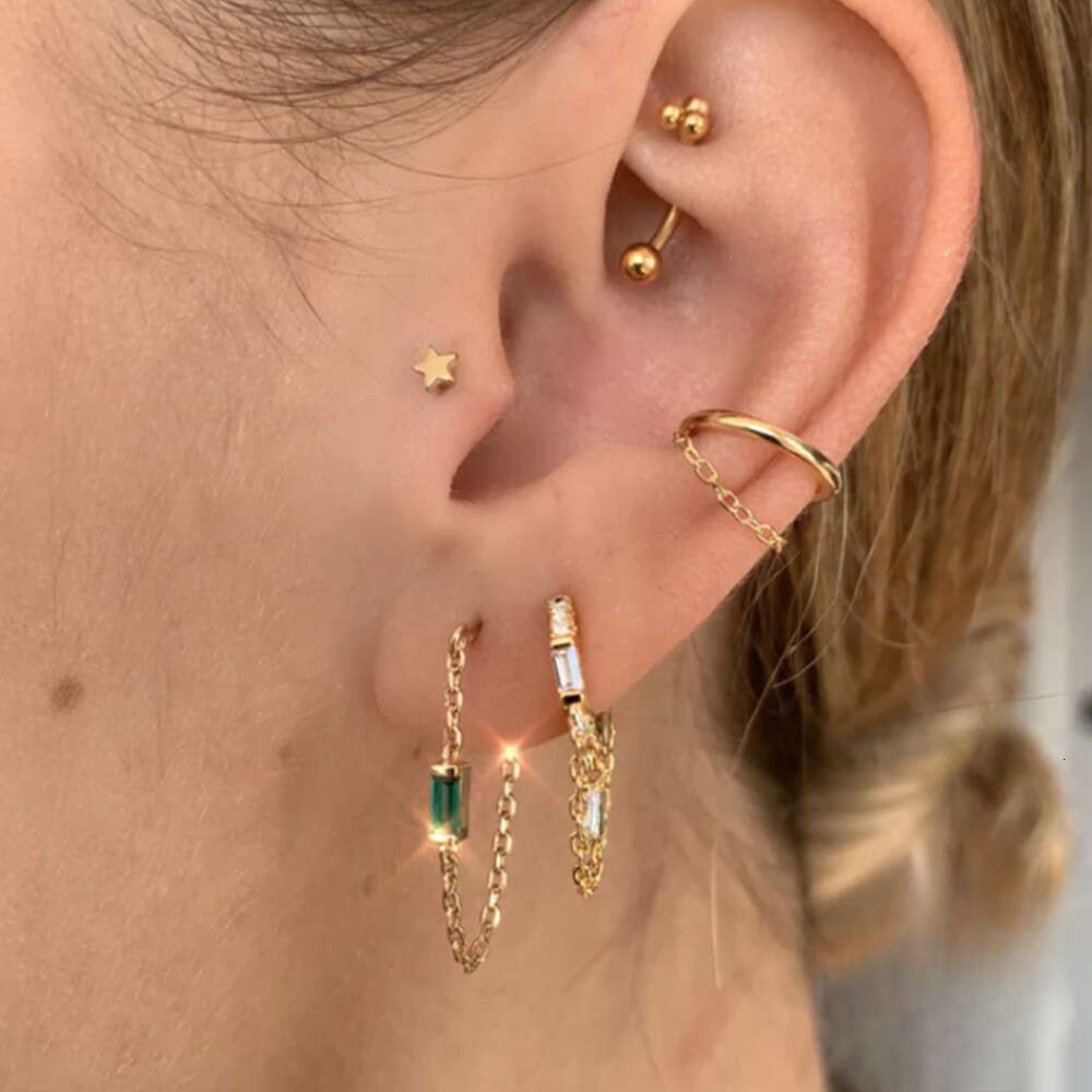 S pure sier geometric tassel chain square zircon pendant new temperament earrings for women